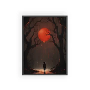 Lone Figure Under Red Moon Framed Poster
