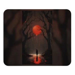 Lone Figure Under Red Moon Mouse Pad