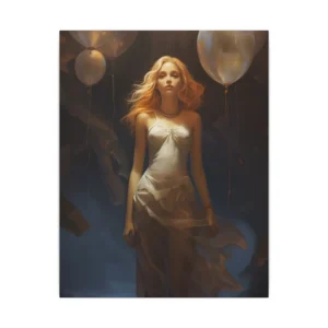 Woman Beneath Glowing Balloons Canvas Print
