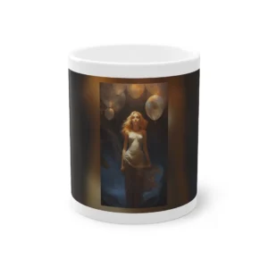 Woman Beneath Glowing Balloons Mug