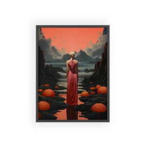 Woman in Coral Gown Framed Poster