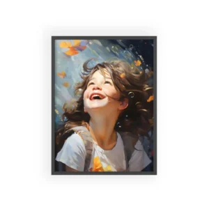 Laughing Girl with Butterflies Framed Poster