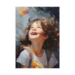 Laughing Girl with Butterflies Poster