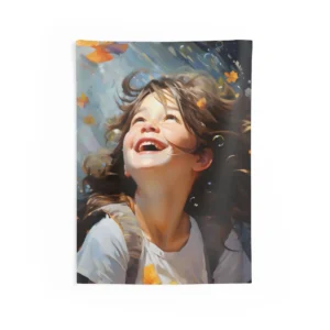 Laughing Girl with Butterflies Wall Tapestry