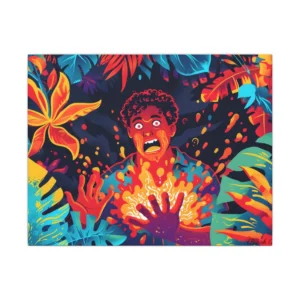 Startled Man Among Tropical Leaves Canvas Print