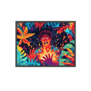 Startled Man Among Tropical Leaves Framed Poster