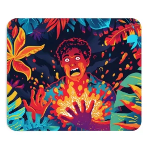 Startled Man Among Tropical Leaves Mouse Pad