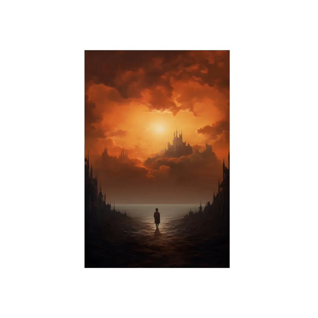 Castle in the Clouds: Sunset Vision by the Sea - Metal Poster