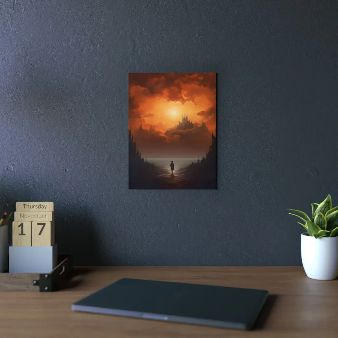 Castle in the Clouds: Sunset Vision by the Sea - Metal Poster