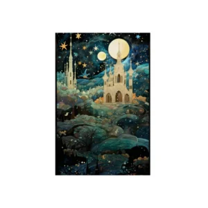 Castle Under a Starry Night Metal Poster
