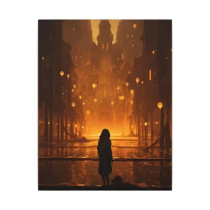 Lone Figure in Glowing City Canvas Print