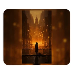 Lone Figure in Glowing City Mouse Pad