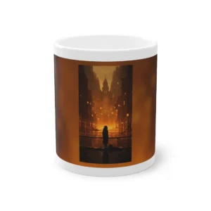 Lone Figure in Glowing City Mug