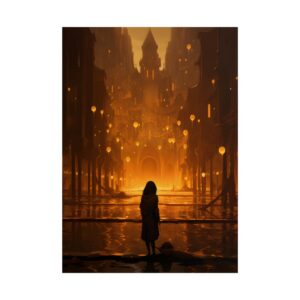 Lone Figure in Glowing City Poster