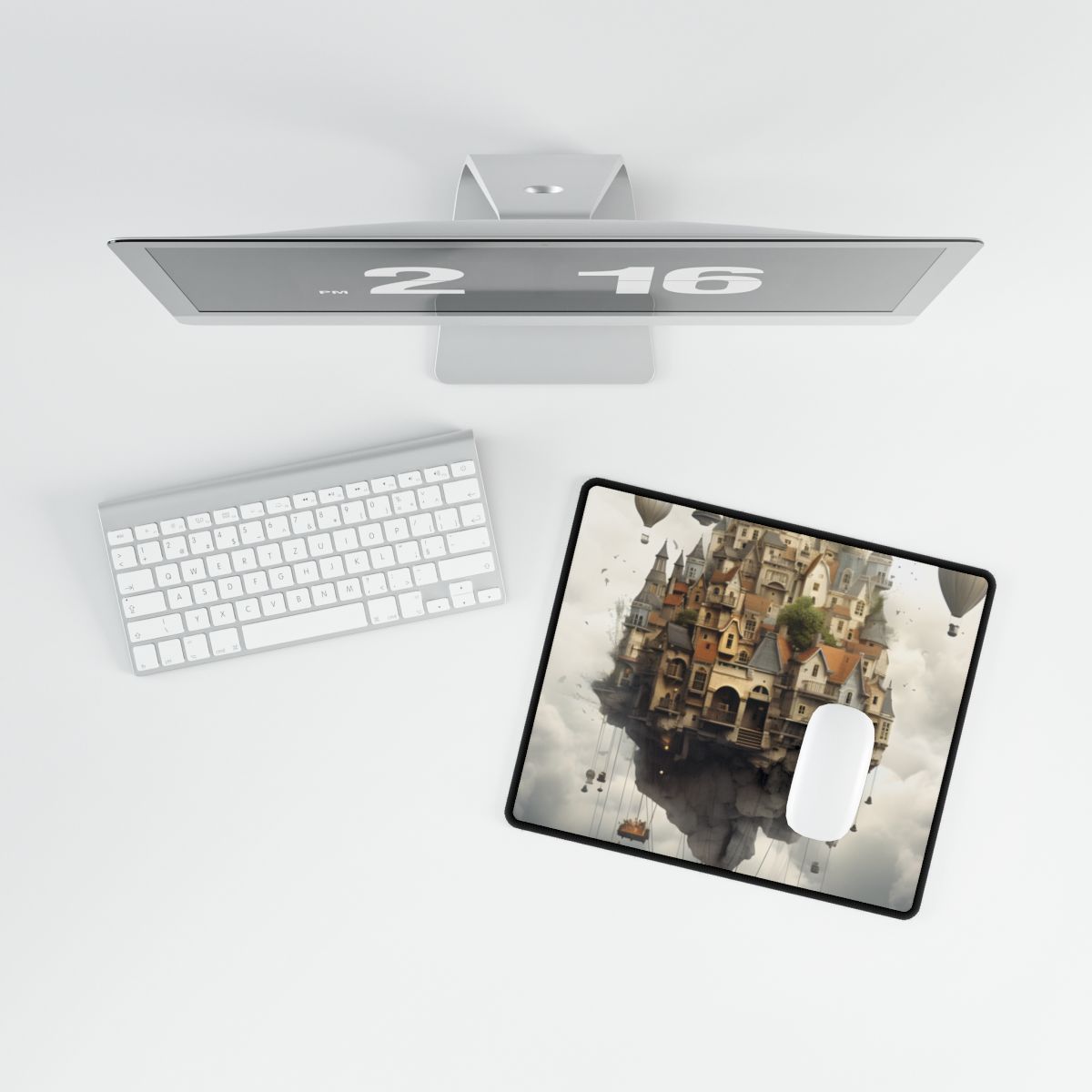 Casual Portrait: Soft Lighting and Light Blue Background - Desk Mat