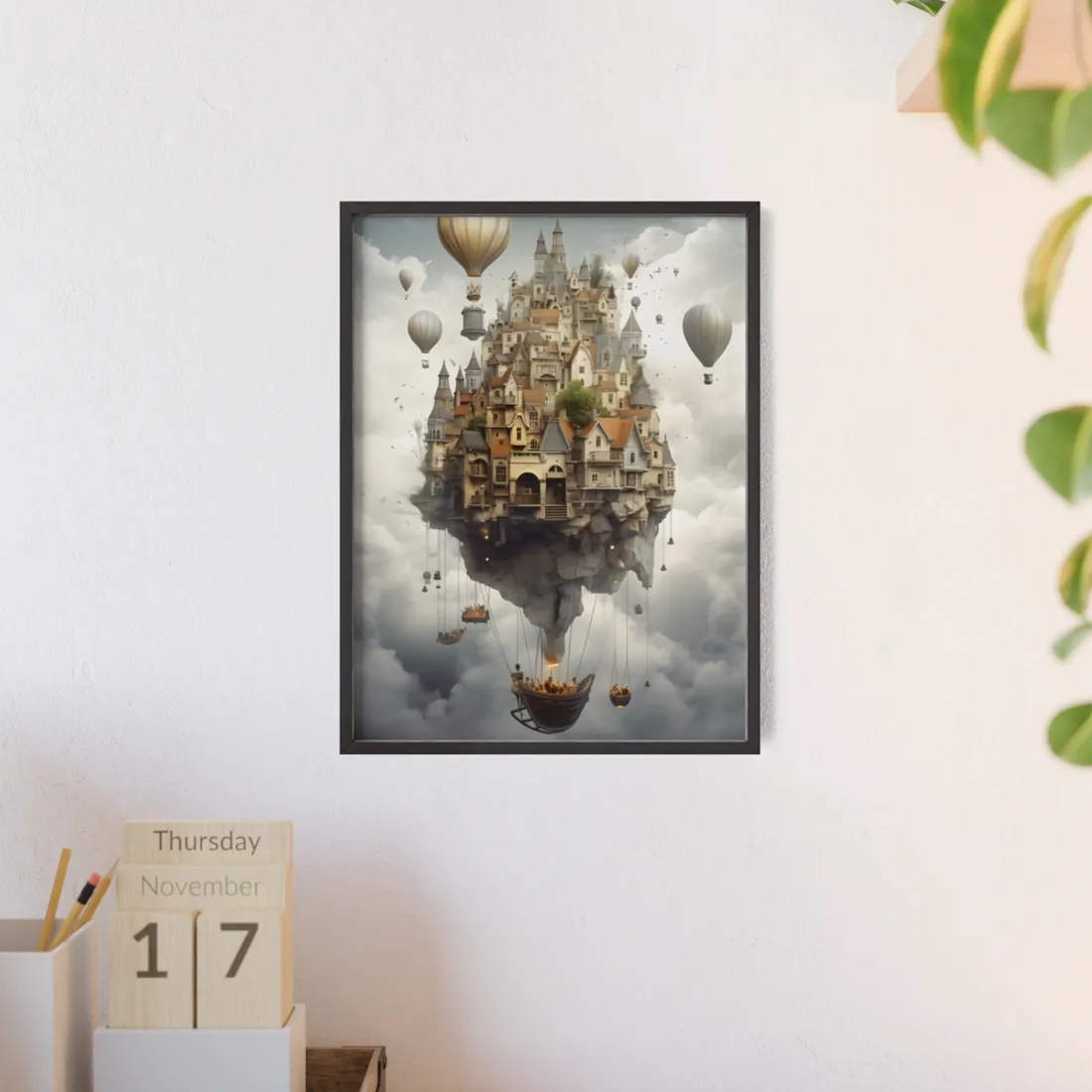 Casual Portrait: Soft Lighting and Light Blue Background - Framed Poster
