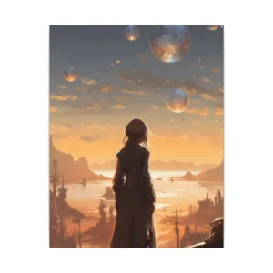 Figure Overlooking Floating Moons Canvas Print