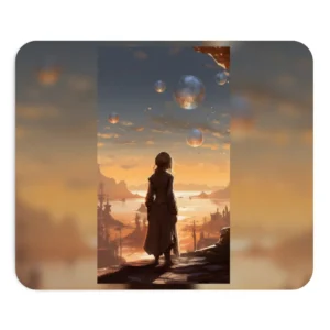 Figure Overlooking Floating Moons Mouse Pad
