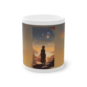 Figure Overlooking Floating Moons Mug