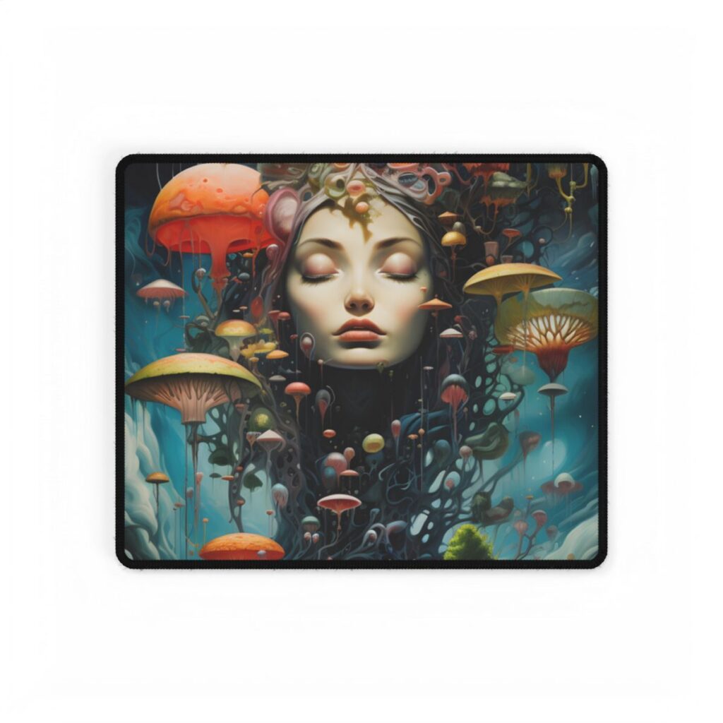 Celestial Art Gallery: Abstract Masterpiece & Traditional Portrait - Desk Mat