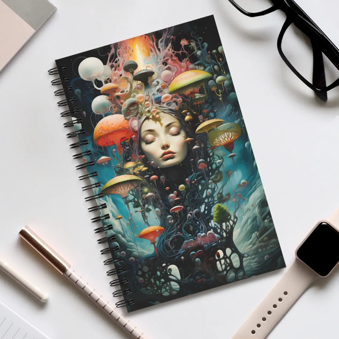Celestial Art Gallery: Abstract Masterpiece & Traditional Portrait - Spiral Notebook