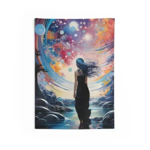 Woman in Cosmic Water Wall Tapestry