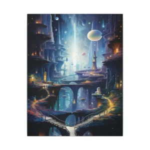 Fantasy City with Floating Orbs Canvas Print