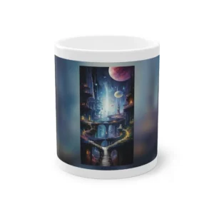 Fantasy City with Floating Orbs Mug