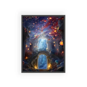 Staircase Beneath Floating Orbs Framed Poster