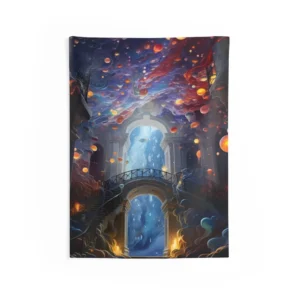 Staircase Beneath Floating Orbs Wall Tapestry