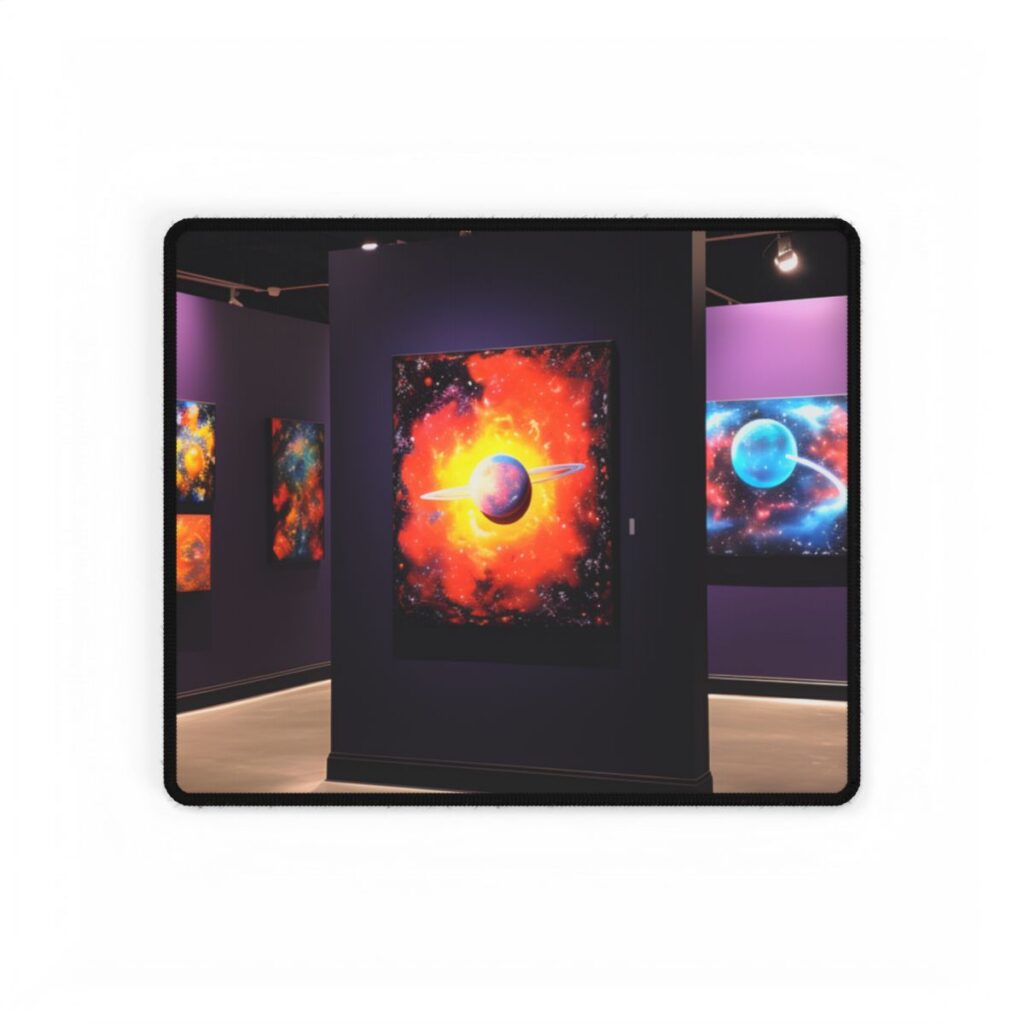Celestial Art Gallery: Indoor Space with Dark-Light Contrast - Desk Mat
