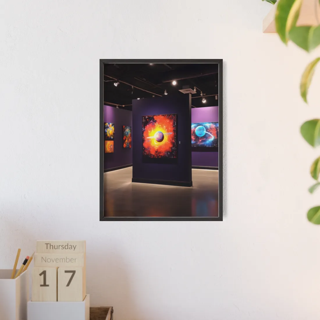 Celestial Art Gallery: Indoor Space with Dark-Light Contrast - Framed Poster