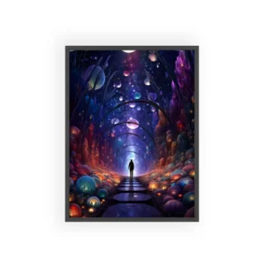 Figure Walking Cosmic Tunnel Framed Poster