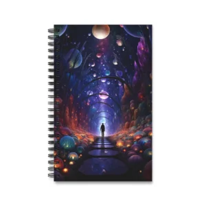 Figure Walking Cosmic Tunnel Spiral Notebook