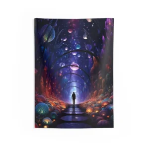 Figure Walking Cosmic Tunnel Wall Tapestry
