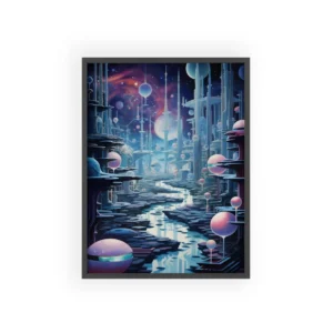 Futuristic City by a River Framed Poster
