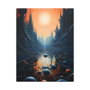Glowing Sun over Dark Cliffs Canvas Print