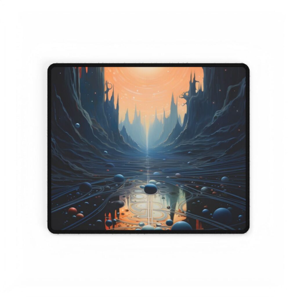 Celestial Art Gallery: Space-Inspired Serenity in a Muted Tone - Desk Mat