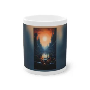 Glowing Sun over Dark Cliffs Mug