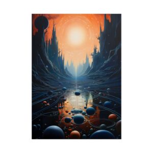 Glowing Sun over Dark Cliffs Poster