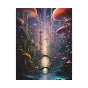 Glowing Mushroom Fantasy City Canvas Print