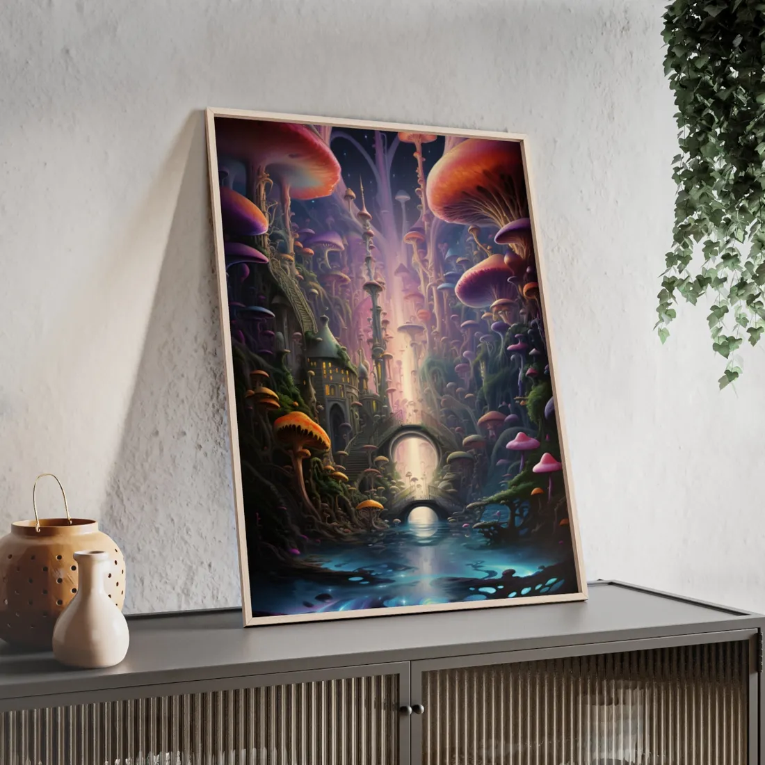Celestial Art Gallery: Star Motif Interior Scene - Framed Poster