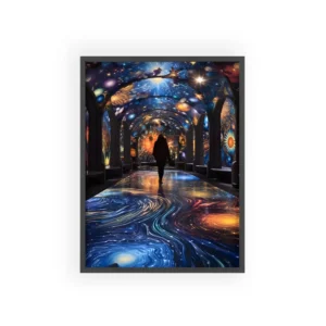 Person Walking Through Galaxy Tunnel Framed Poster