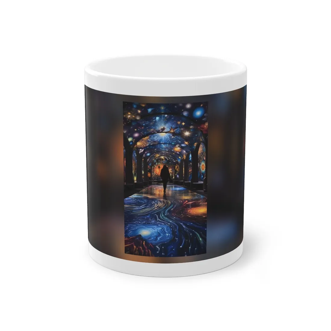 Celestial Art Gallery: Vibrant Space-Themed Artwork in a Colorful Interior - Mug