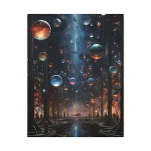 Glowing Spheres Floating in Hall Canvas Print