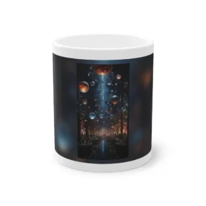 Glowing Spheres Floating in Hall Mug