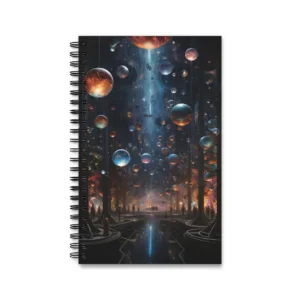 Glowing Spheres Floating in Hall Spiral Notebook