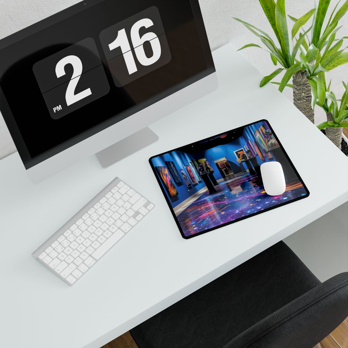 Celestial Art Gallery: Wide-Angle View with Soft Lighting - Desk Mat