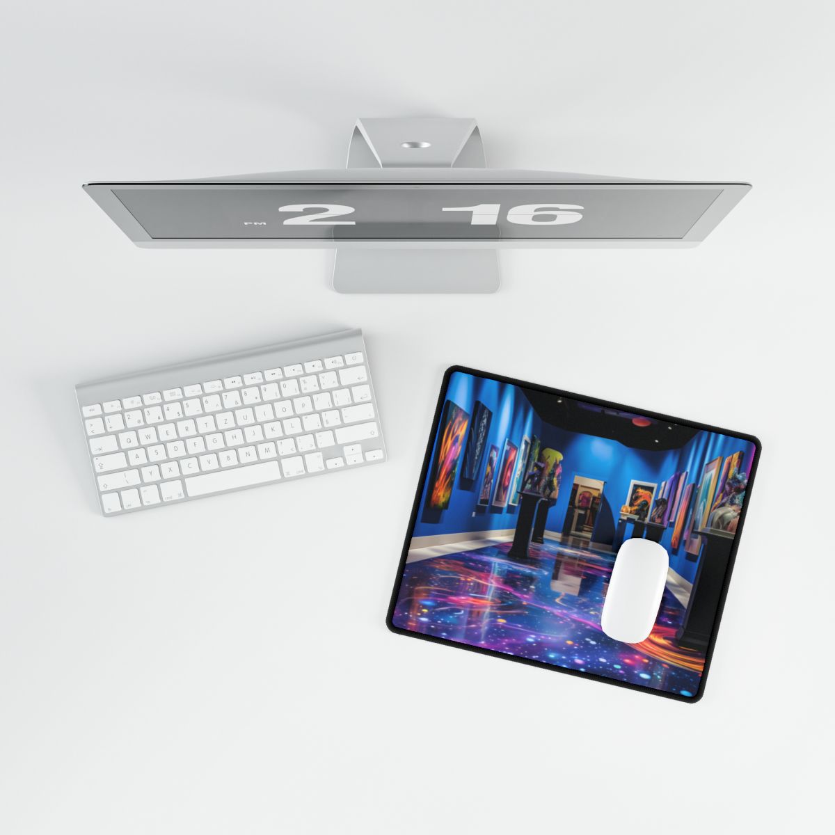 Celestial Art Gallery: Wide-Angle View with Soft Lighting - Desk Mat