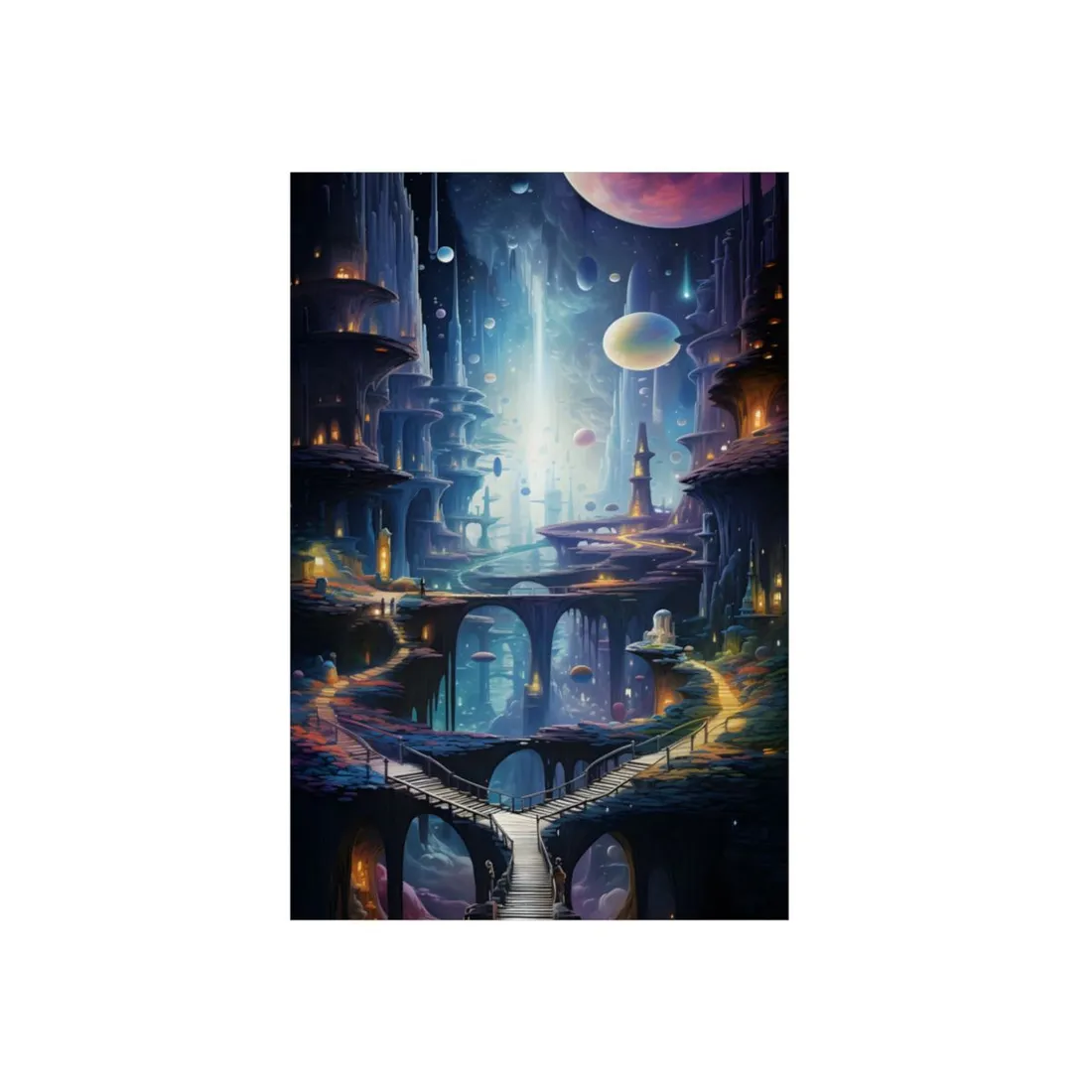 Celestial City Bridges: Mystical Fantasy Skyline - Metal Poster